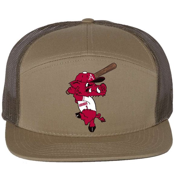 Ribby at Bat 3D Snapback Seven-Panel Trucker Hat- Pale Khaki/ Loden Green - Picture 1 of 3